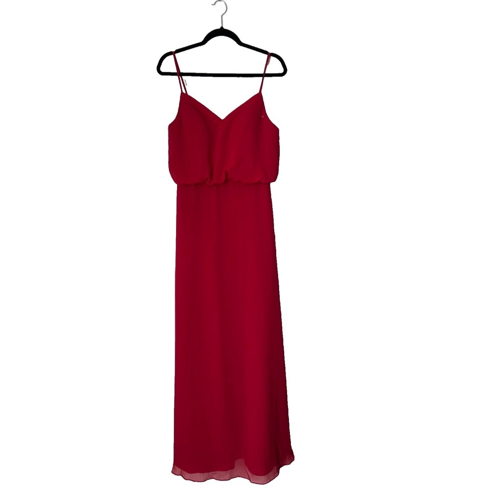 Azazie Rebecca Bridesmaid Dress Size A8 Burgundy Chiffon Blouson Waist Formal